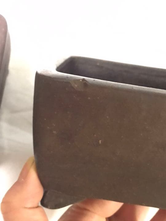 盆栽鉢 希少時代抜群常滑盆栽鉢佳山紫泥雲足正方鉢山