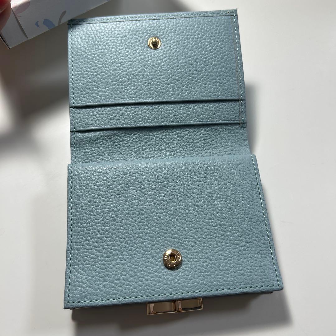 皇居限定品 二つ折り財布 がま口財布 ブルー 水色 本革製品 菊の御紋