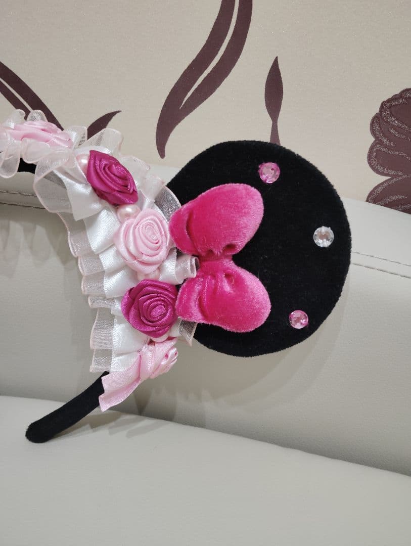 ♡廃盤 ディズニー ミニー カチューシャ 薔薇 ローズ レース リボン 花♡