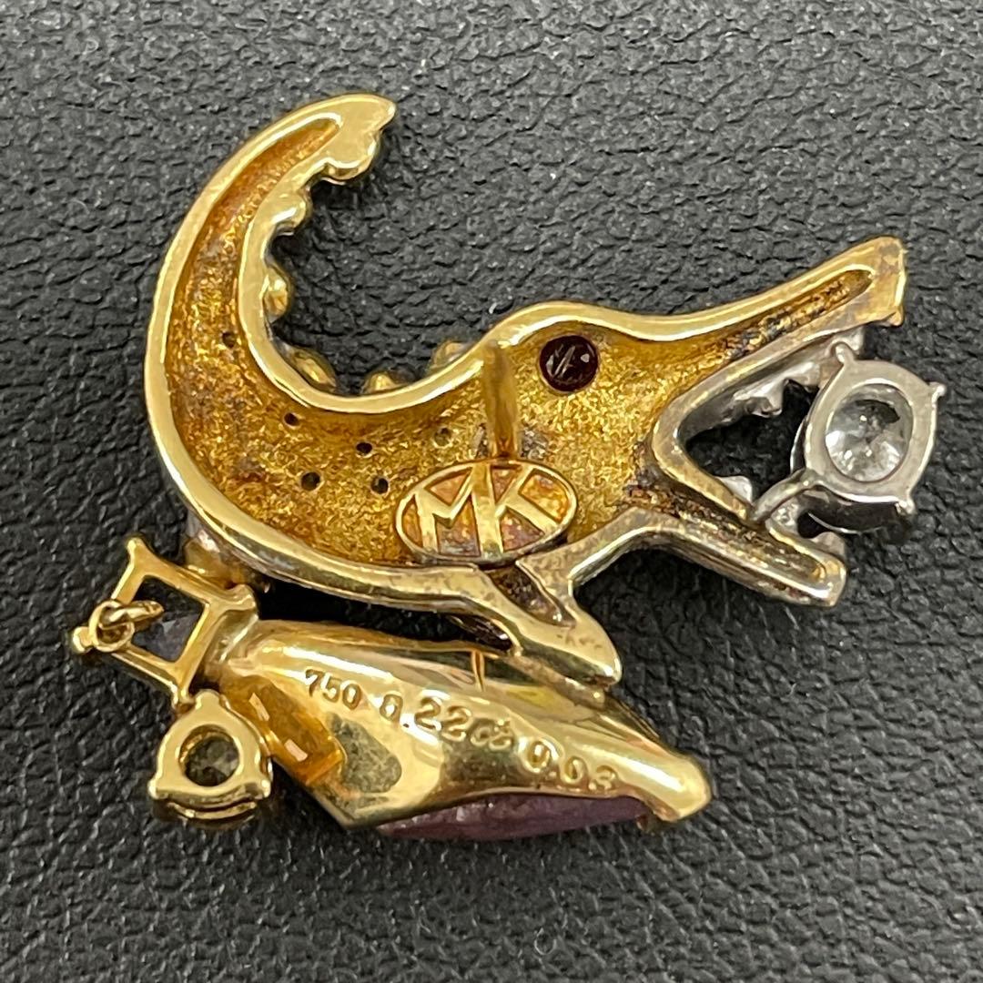 梶光夫先生作 750ワニモチーフのダイヤモンドピンブローチ