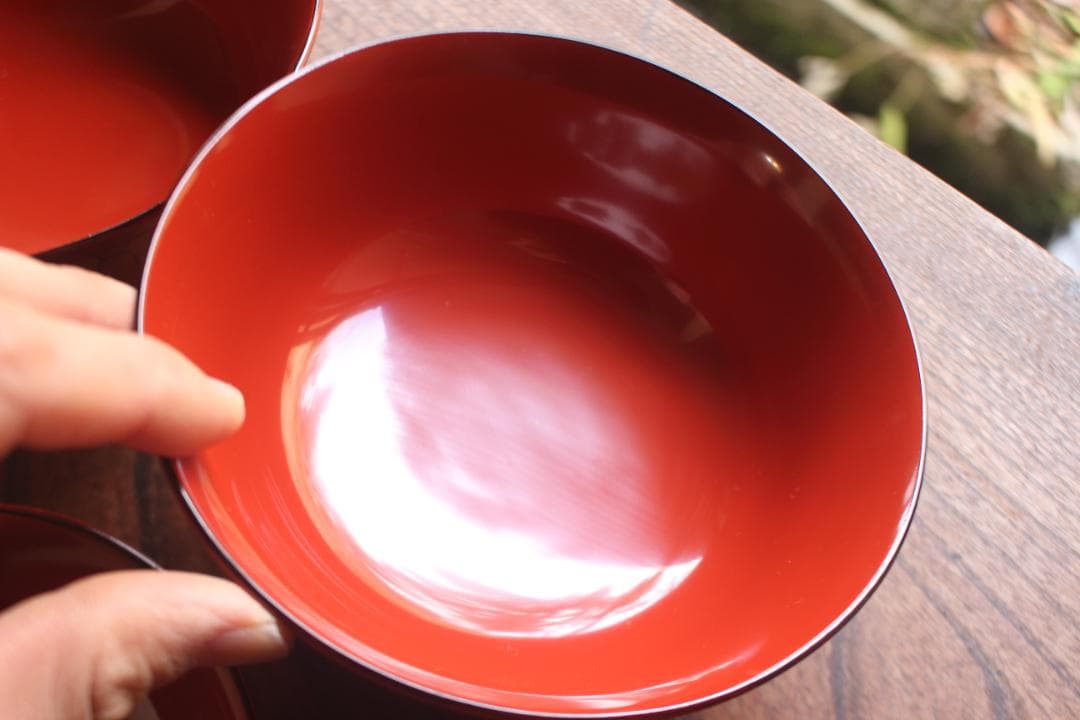 デッドストック！極上朱漆に風情ある網目文の美しい煮物椀2点（検輪島塗懐石道具