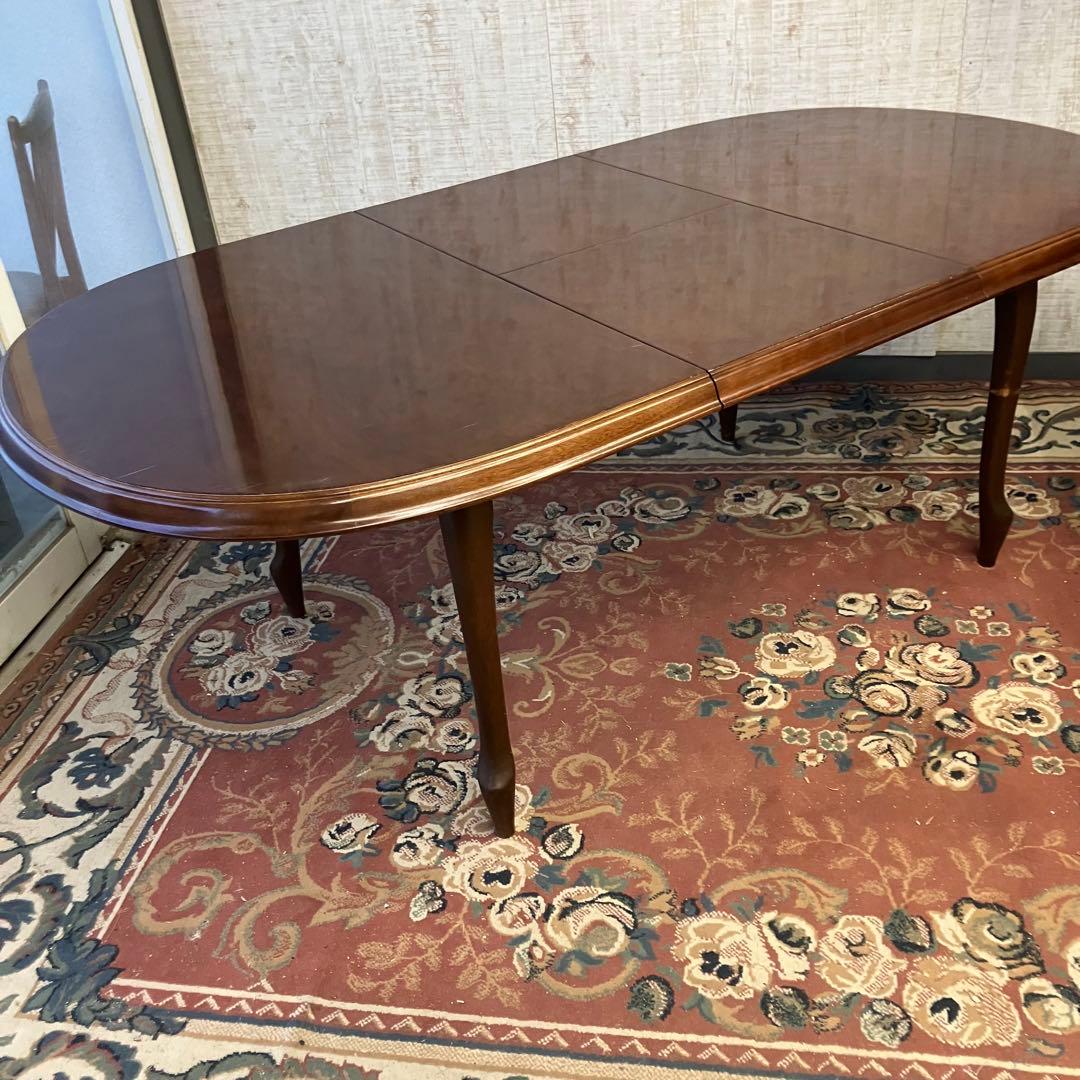 ①昭和レトロ マルニ 木製オーバル 伸縮式ダイニングテーブル 楕円形アンティーク