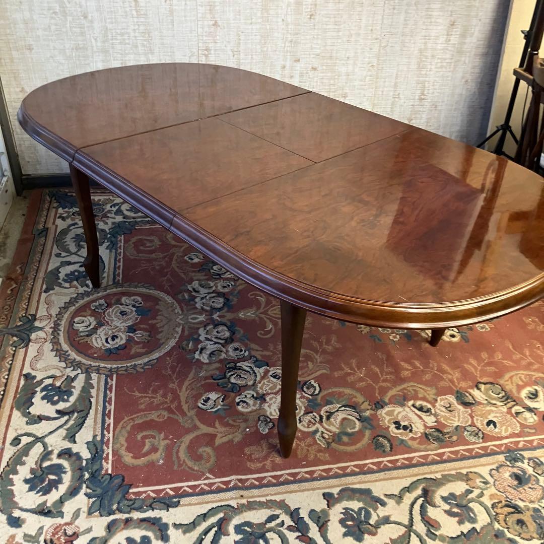 ①昭和レトロ マルニ 木製オーバル 伸縮式ダイニングテーブル 楕円形アンティーク