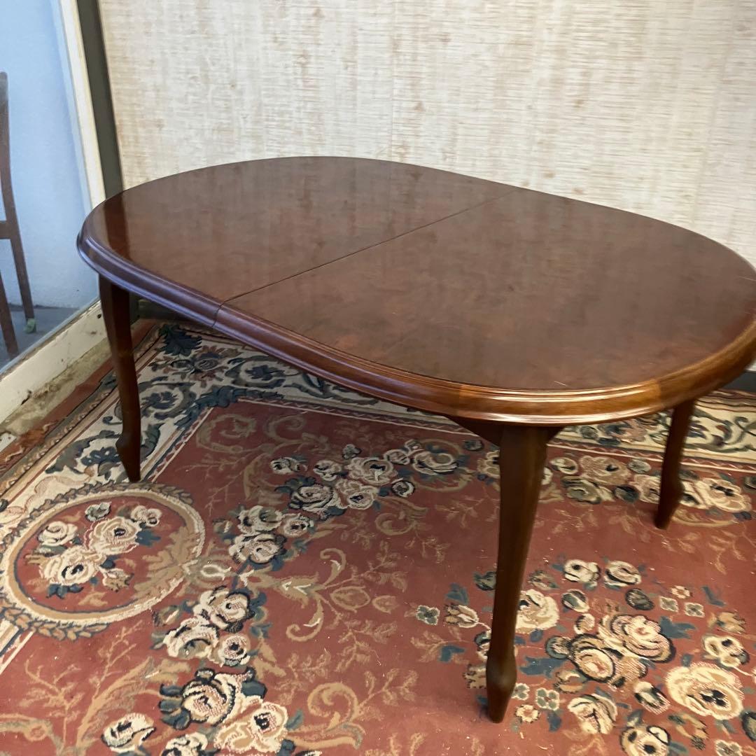 ①昭和レトロ マルニ 木製オーバル 伸縮式ダイニングテーブル 楕円形アンティーク