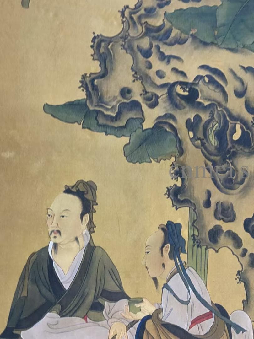 中国古美術 五代 周文矩款 人物図 掛軸 絹布 唐物 古画 書画