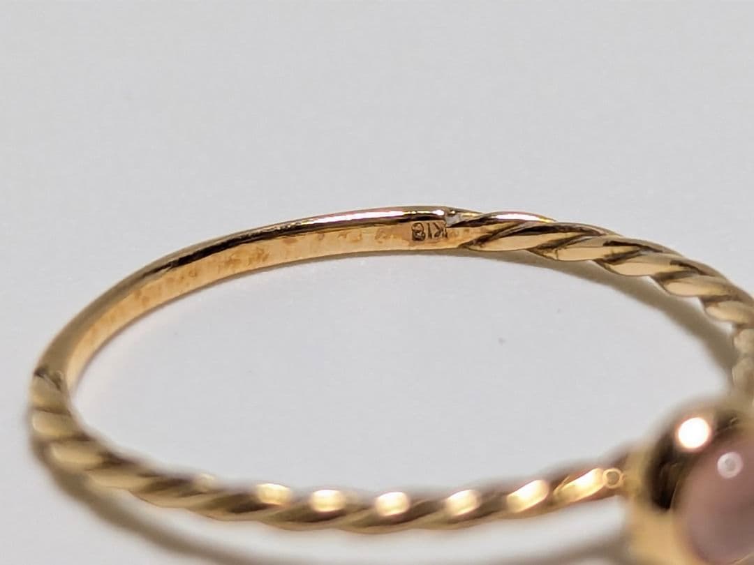 K18 リング　11号　ツイストリング　ピンク石