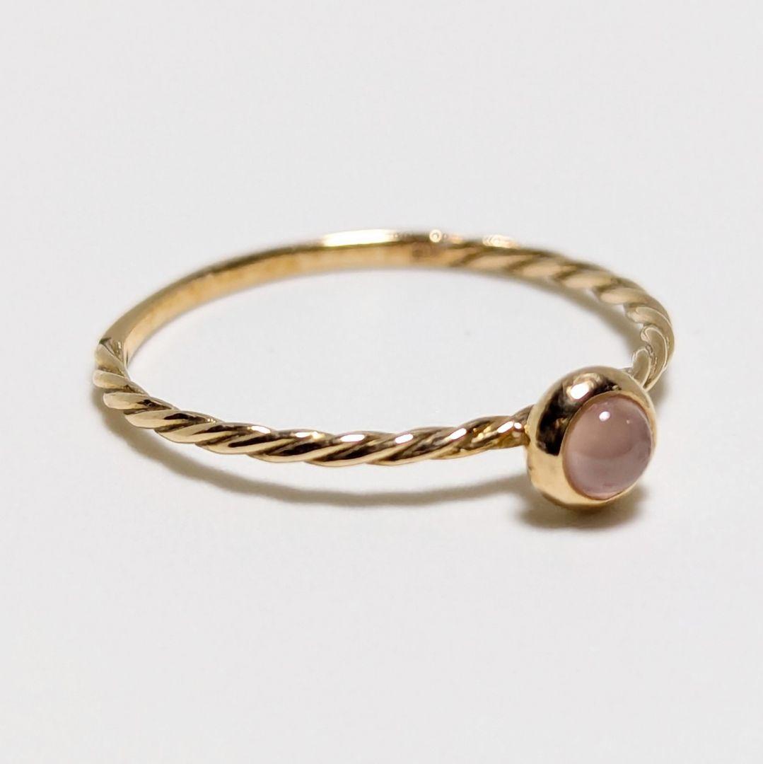 K18 リング　11号　ツイストリング　ピンク石