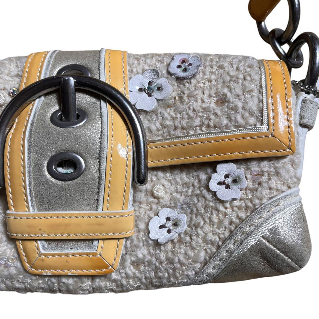レア　COACH ツイード　スパンコール　フラワー　ワンショルダー10070