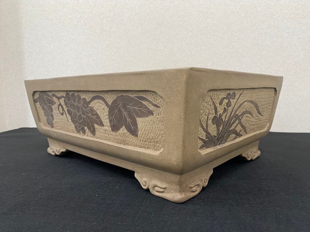 盆栽鉢　額面絵入盆栽鉢　長方鉢