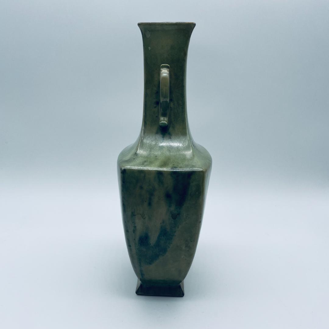 大正】小森忍 緑釉雙耳瓶 匋雅堂製款 大連市 中国美術 中国古玩