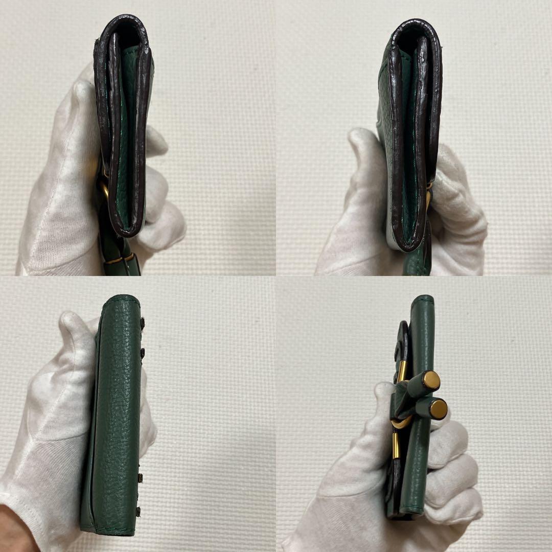 未使用 Chloe クロエ レザー二つ折り財布 ミニ財布 グリーン 緑 袋付き