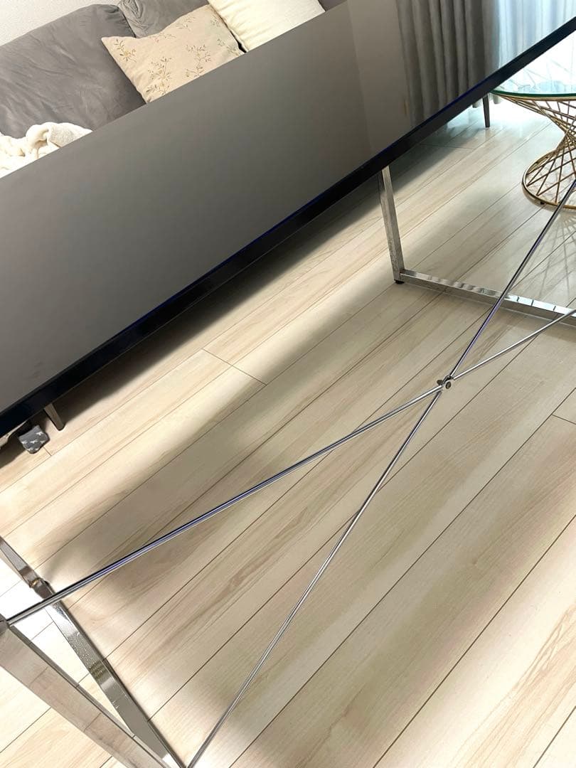 サンワダイレクト 鏡面デスク ブラック×シルバー テーブル 120×60×70