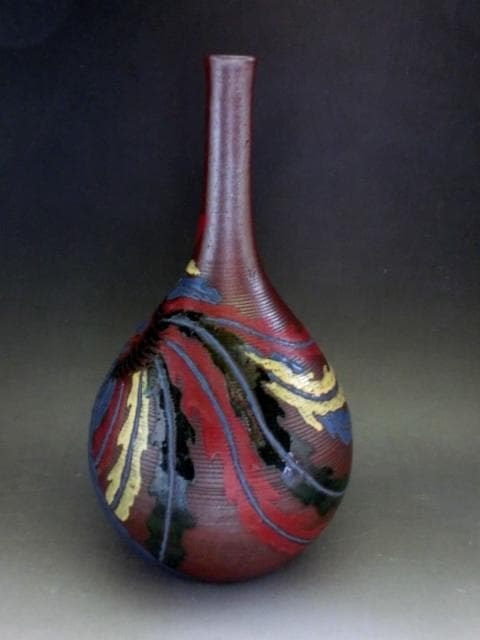 花瓶■色絵備前 鳳凰紋 花生 花器 一輪挿し 徳利型 古美術 時代物 骨董品■