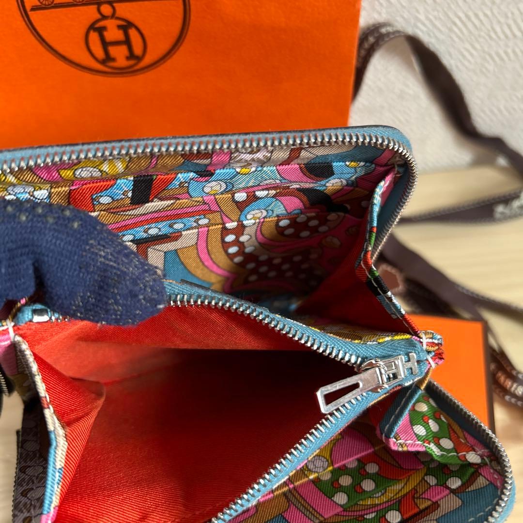 HERMES シルクインコンパクトウォレットブルー系　正規品