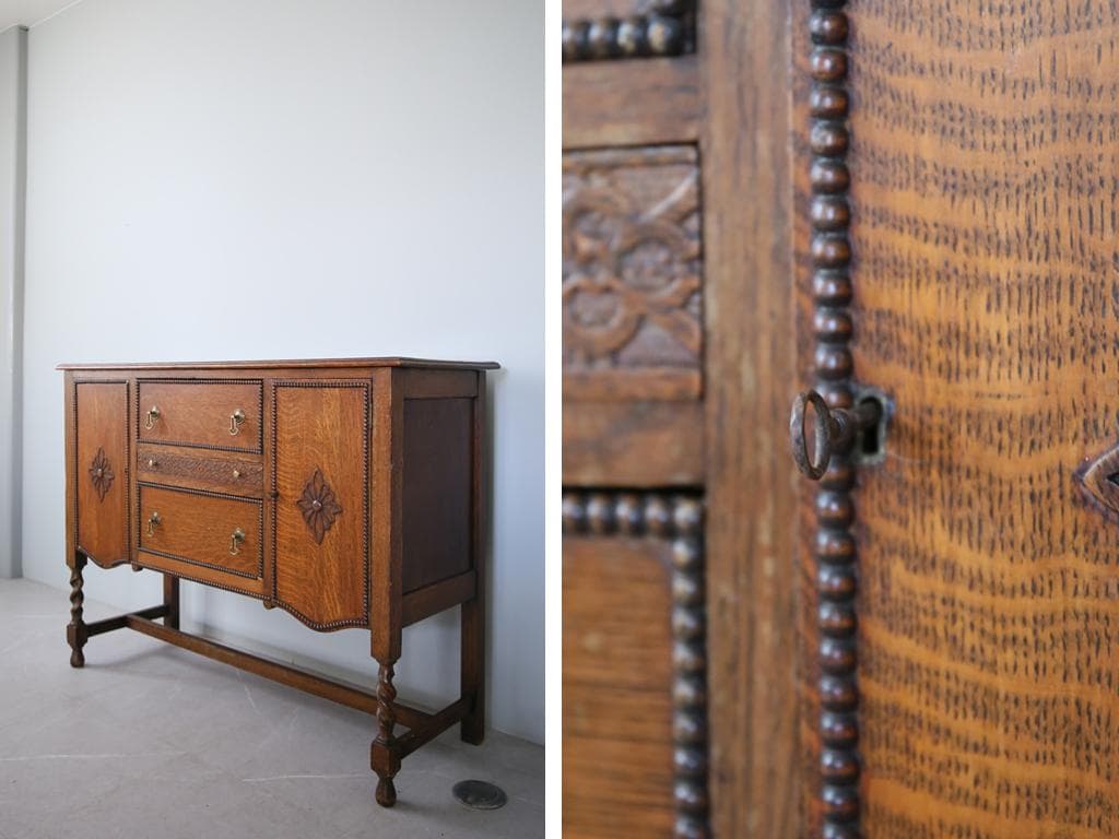 英国アンティーク木製サイドボード/キャビネット机テーブル/チェスト