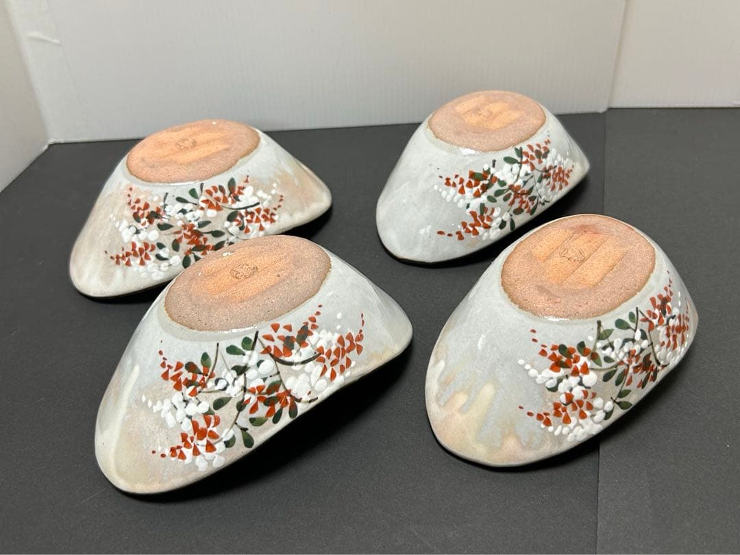 未使用品　京焼　清水焼　森俊山　変形　小付　向付　小鉢　4客