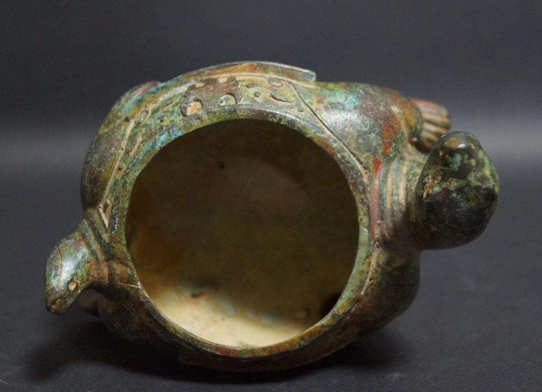 時代青銅製 金工細工 亀香炉 薫香炉 銘文付『亀の置物』 オブジェ 古