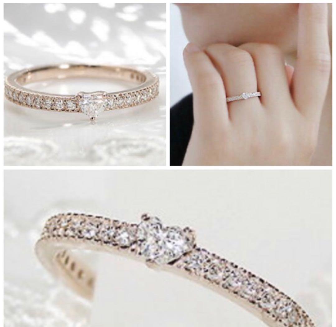 ダイヤモンド K18 PG ハートシェイプ エタニティ リング 指輪 ミル打ち