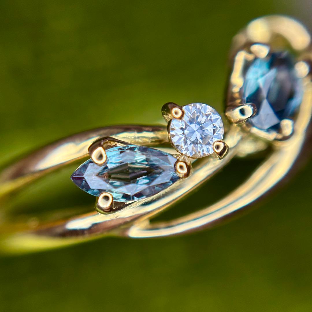 天然非加熱アレキサンドライト ダイヤモンド リング 計0.31ct K18