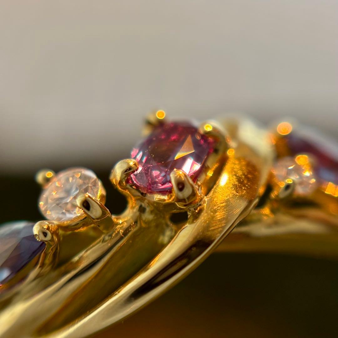 天然非加熱アレキサンドライト ダイヤモンド リング 計0.31ct K18