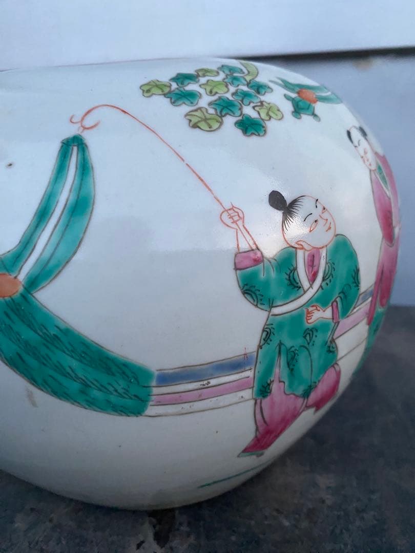 中国　清時代　童子絵　壺　古美術　骨董品