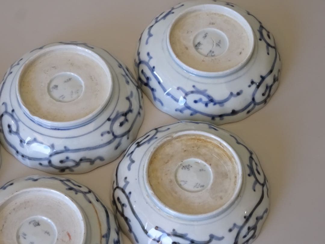 江戸時代 後期 古伊万里 松竹梅 蛸唐草文 膾皿 5客 なます皿