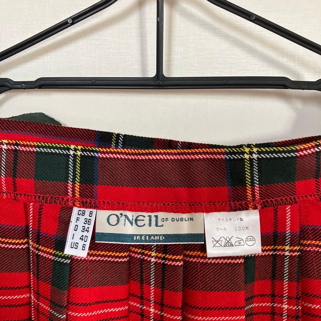 O'NEILL プリーツスカート 赤・黒・緑のチェック柄 US 6