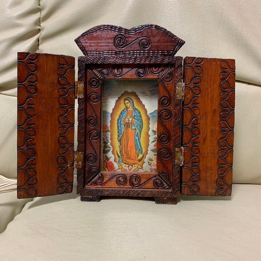 聖母マリアの彫刻入り木製箱 祭壇 キリスト ローライダー チカーノ