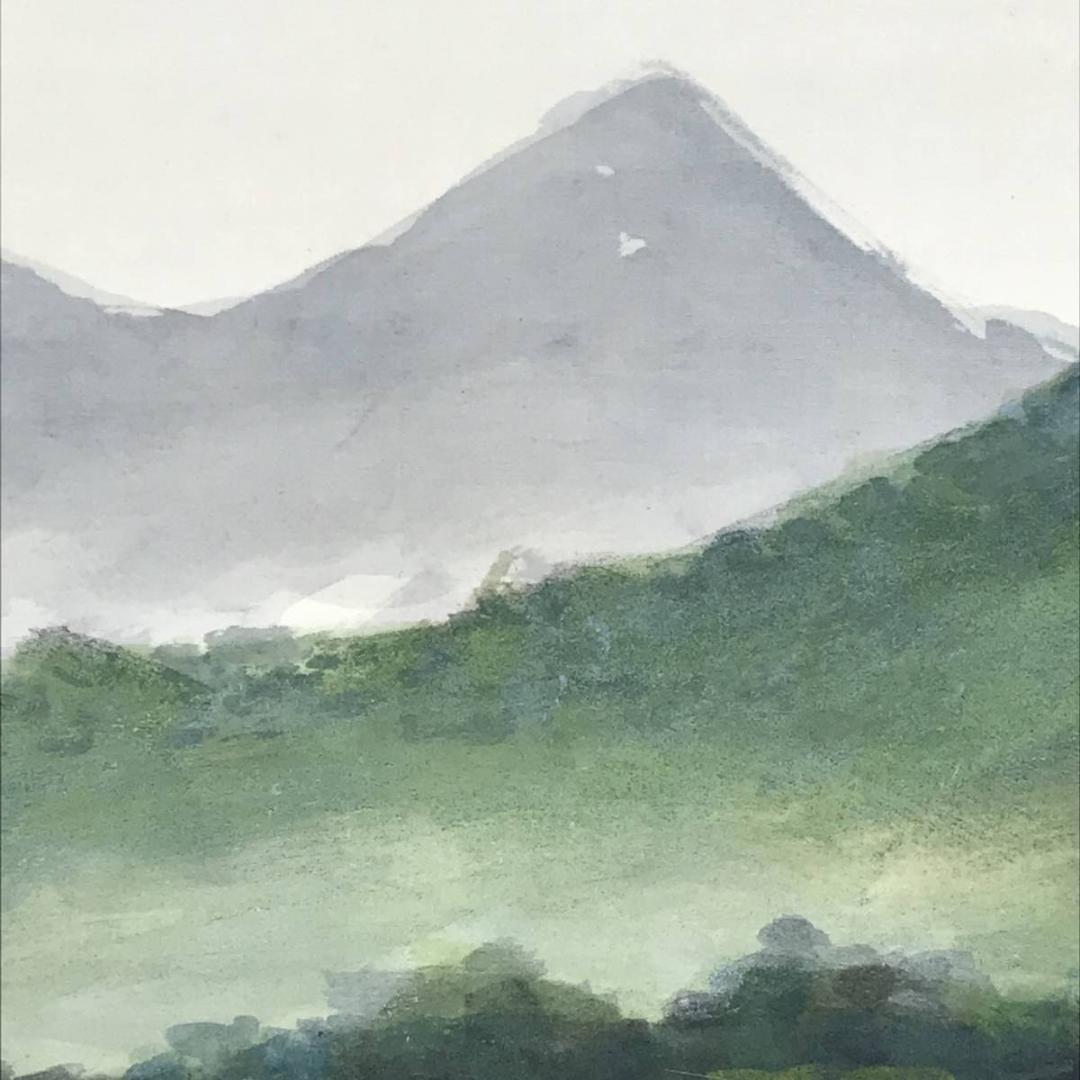 真作】中島光輪/青緑山水図/風景図/横物/飛鳥の里/掛軸