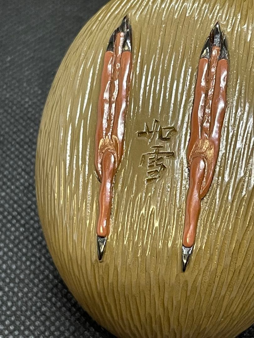 茶道具】 篠原如雪 雀香合 共箱 細密彫刻、讃岐彫