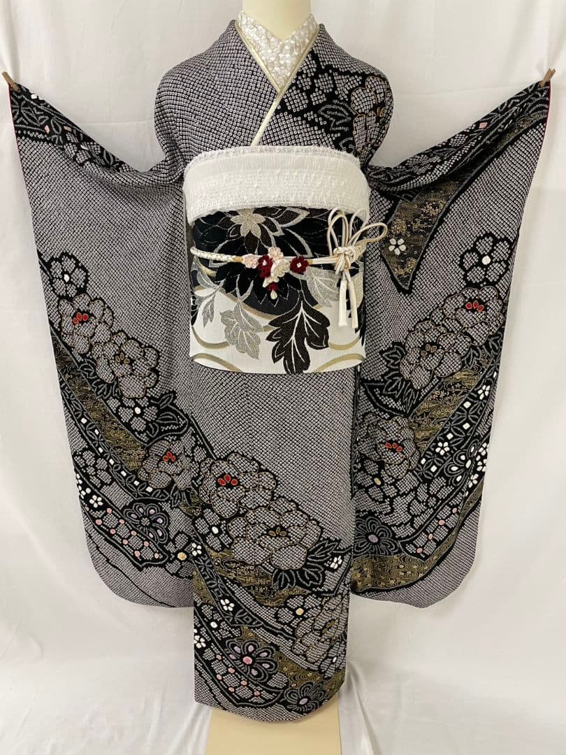 WA-Modern】正絹モノトーン総絞り振袖フルセット 売約済み正絹