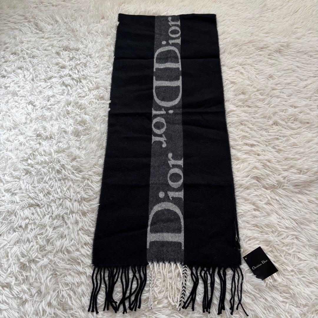 未使用品】ディオール ロゴ ウール マフラー ブラック イタリア製 タグ
