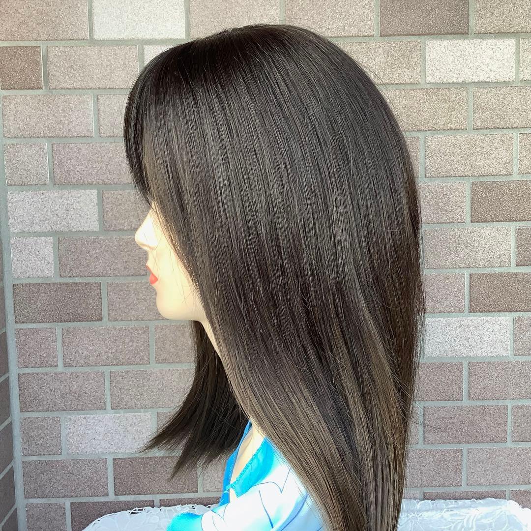 人毛100% 総手植 医療用 部分ウィッグ ヘアピース ブラウン ショート前髪