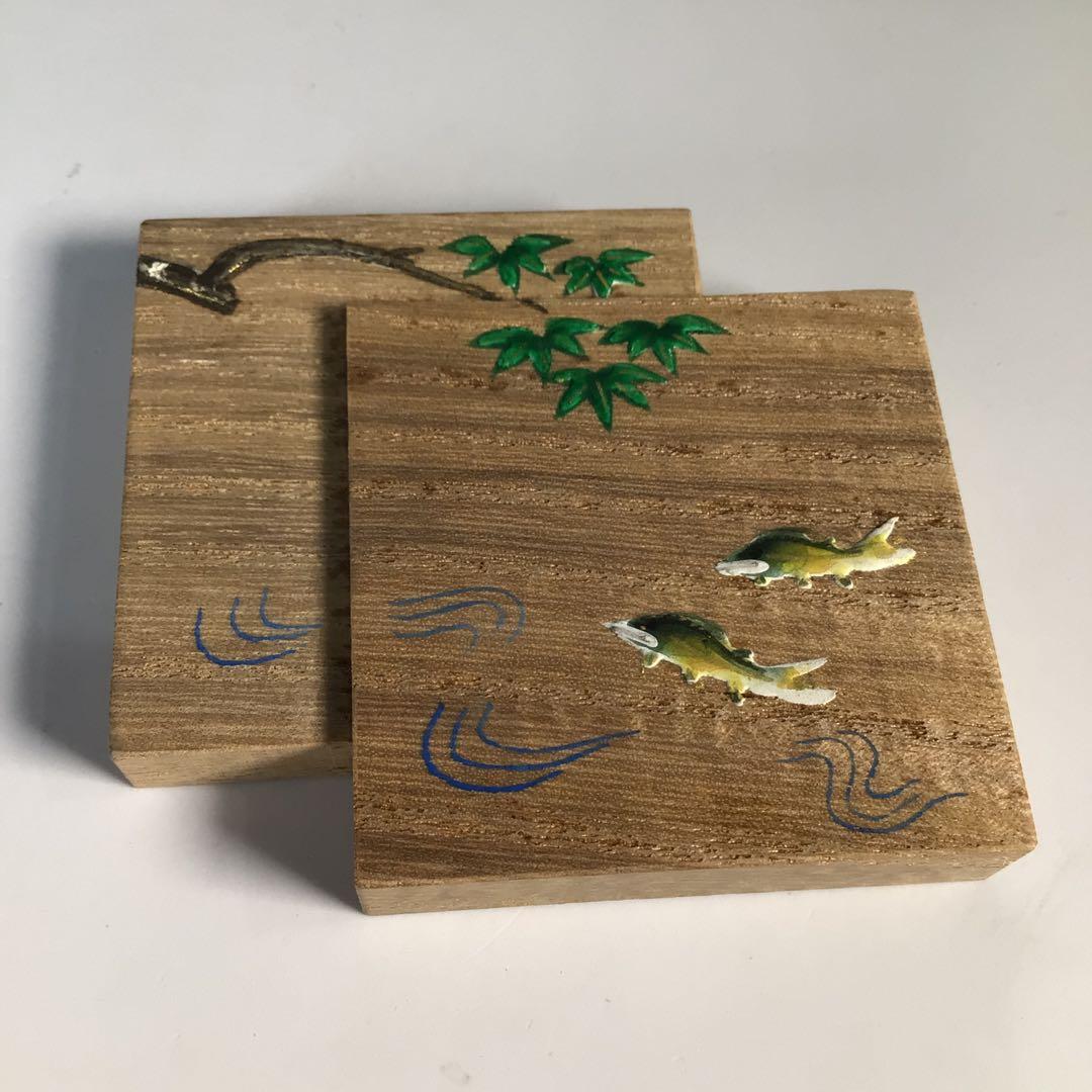 M458 香合 『道場宗廣作』『若鮎之図』『桐色紙重香合』 共箱 茶道具