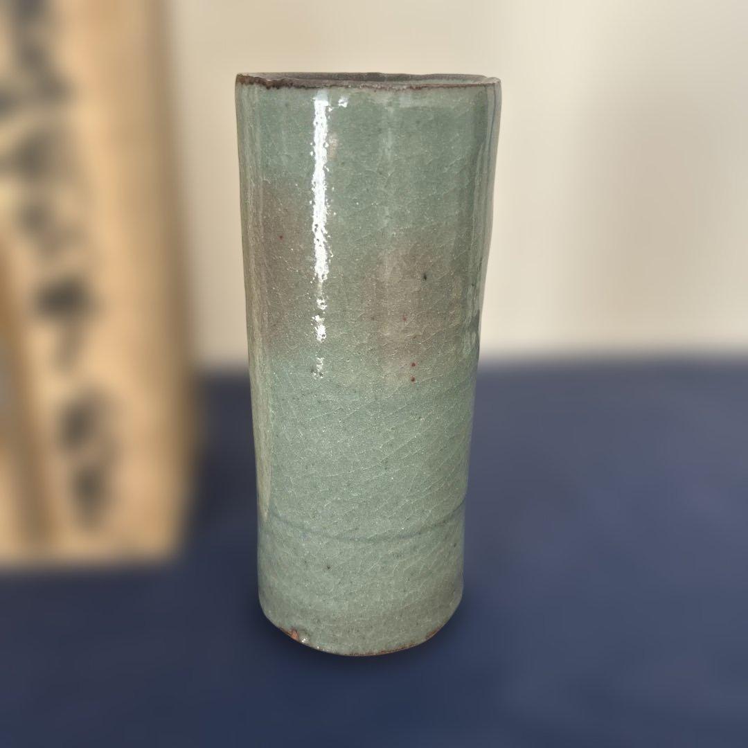 人間国宝 田村耕一 青磁 花入 花瓶