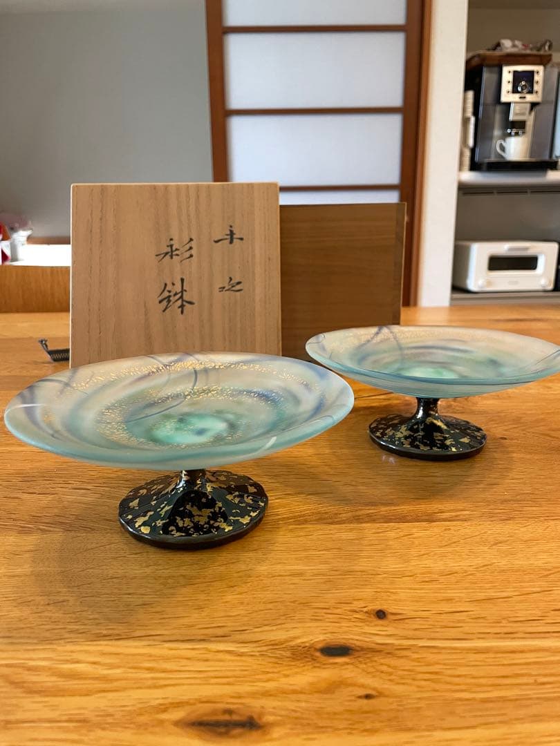 極上品藤田喬平手吹ガラス金箔彩鉢一対