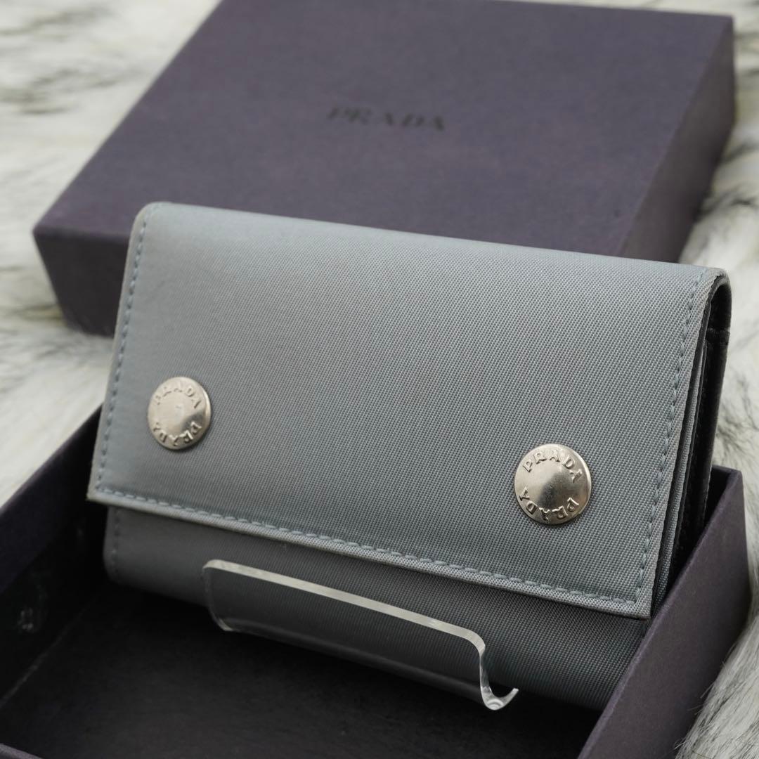 極美品 箱付き PRADA プラダ キーケース ナイロン ライトブルー 希少