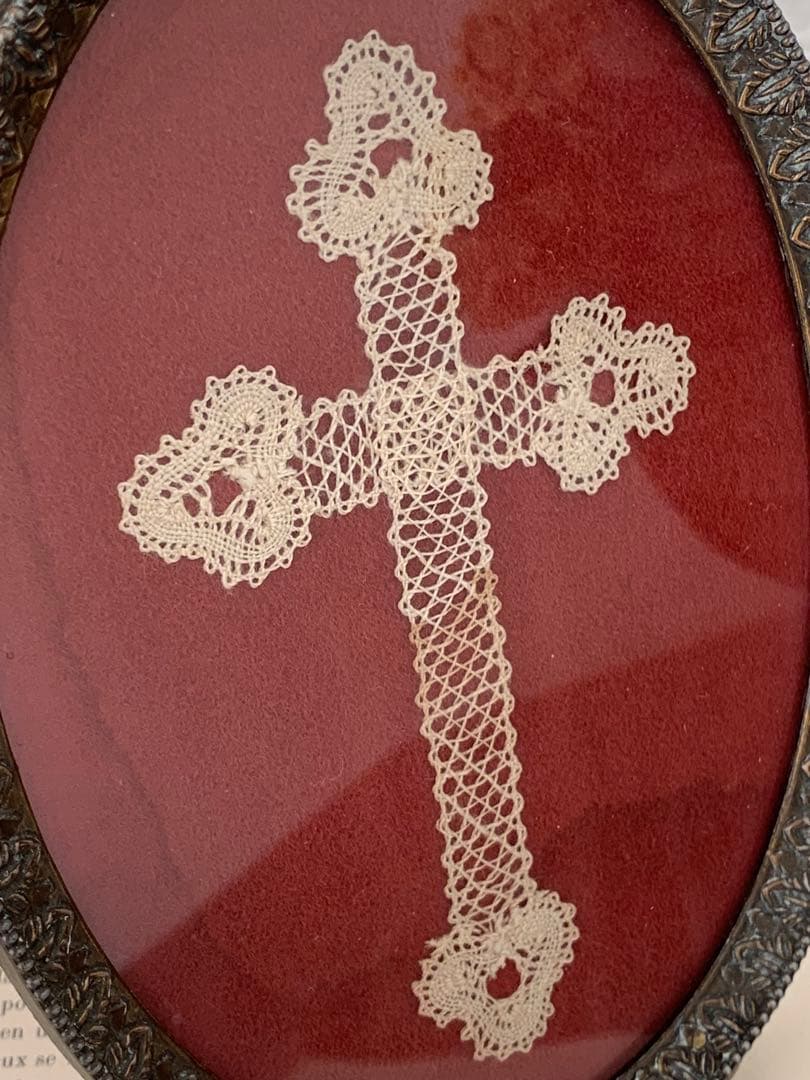 フランス 蚤の市 リボンモチーフ フレーム レース入り ブロカント