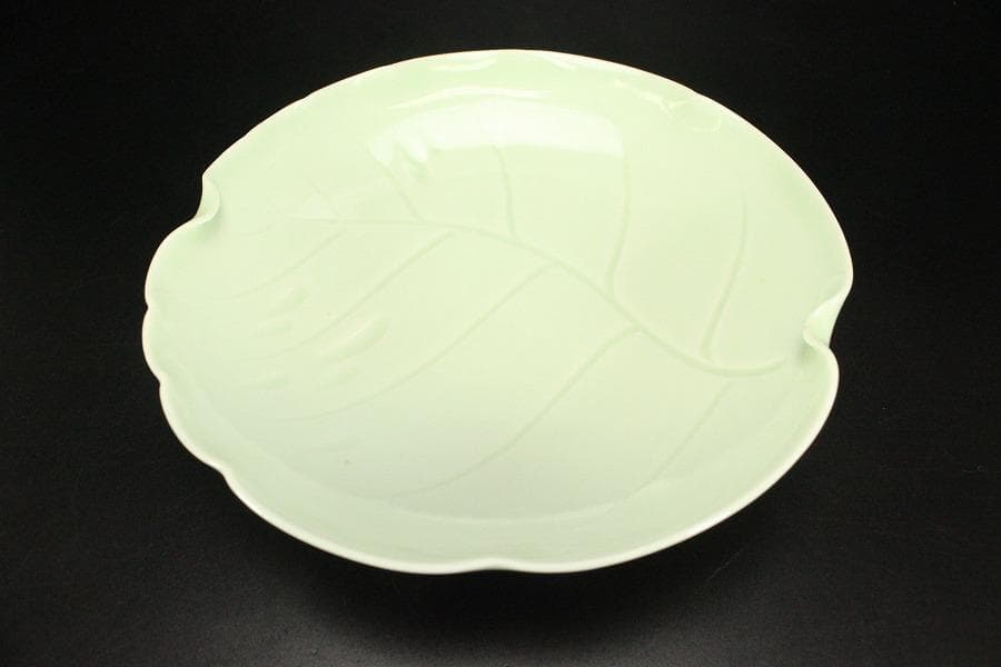 宮内省御用達 平戸 三川内焼 陽山末太朗作 青磁木の葉皿 十客共箱