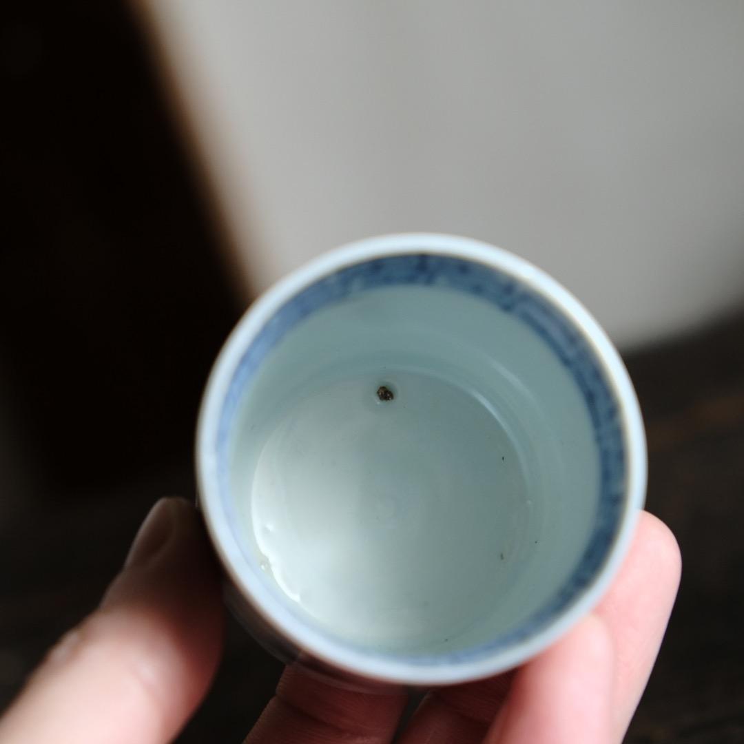 龍と雲と宝珠◆萬暦年製。古伊万里　染付覗き猪口2客　骨董/antique　江戸期