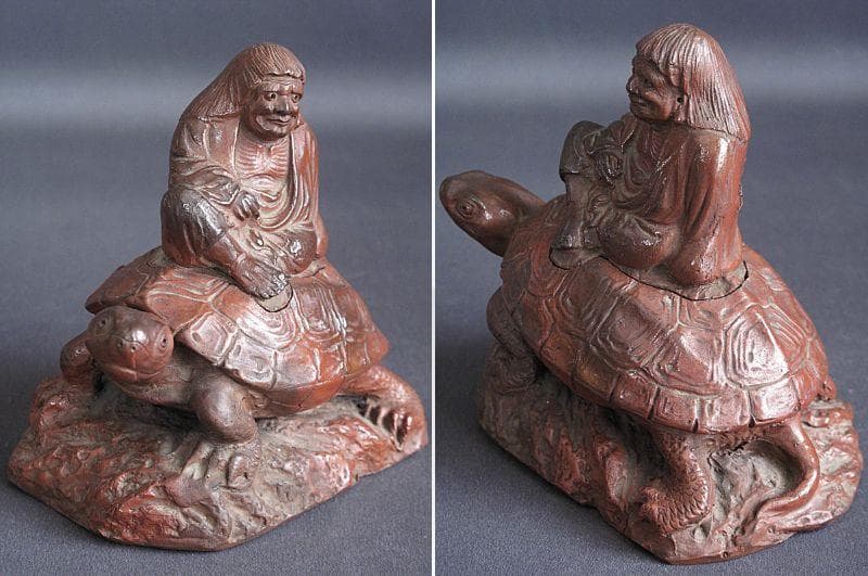 時代!! 天保赤備前『亀に仙人香炉』珍しい細工物高13㎝