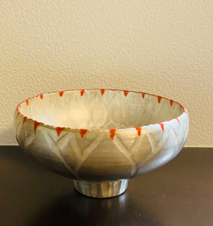 林みちよ 紅縁銀彩花碗 旅茶碗 小服茶碗 ティーカップ 茶道