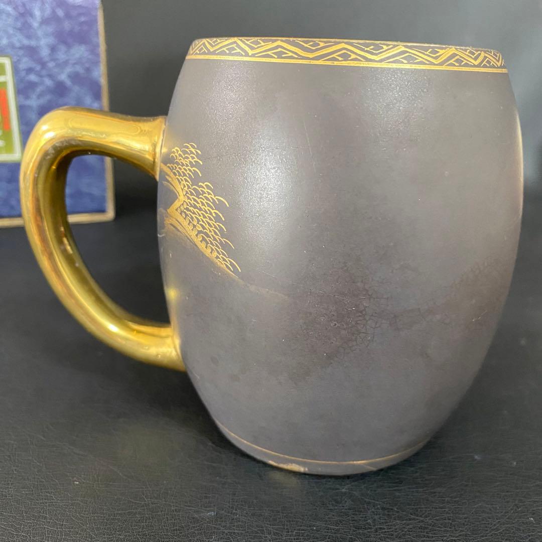 蔵出し 昭和初期 九谷焼 マグカップ 戦前輸出用 黒地に金彩 レトロ