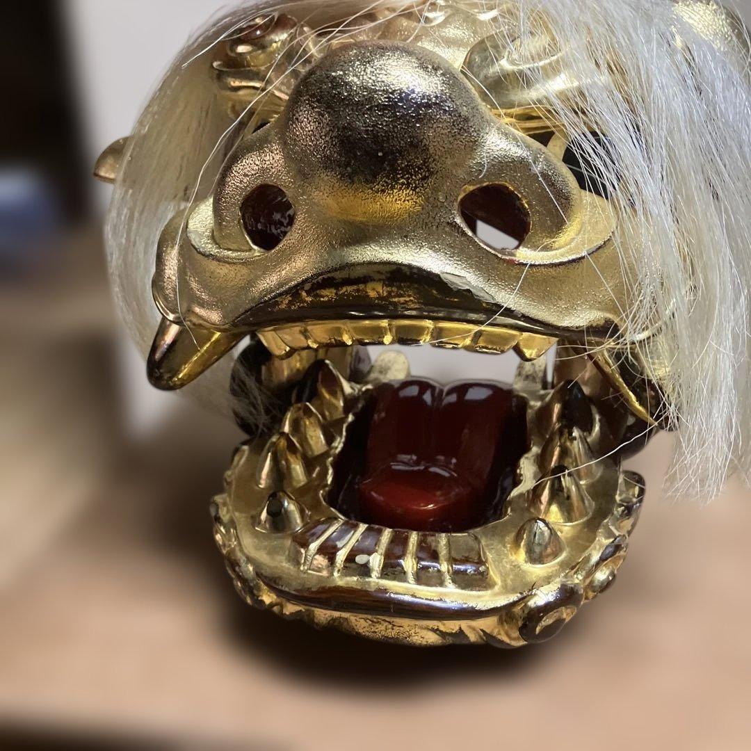 金塗り獅子頭部彫刻、富山県井波彫刻家 宮崎辰児作