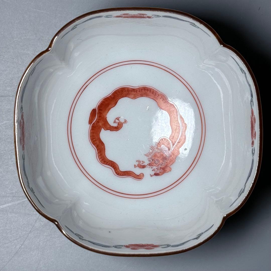 古伊万里 柿右衛門様式 向付 13客 赤絵龍図 竹に紅葉