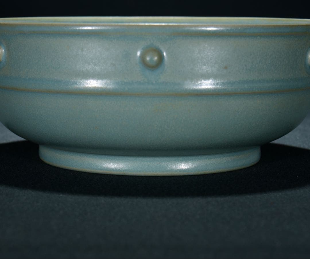 旧蔵 宋・汝窑 天青釉 鼓钉水洗