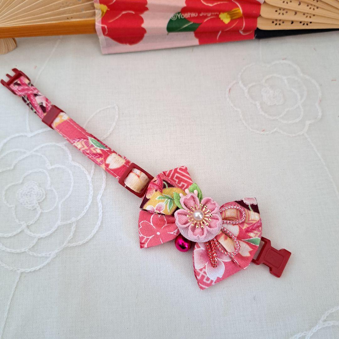 つまみ細工(ピンク②)わんちゃん猫ちゃん用首輪