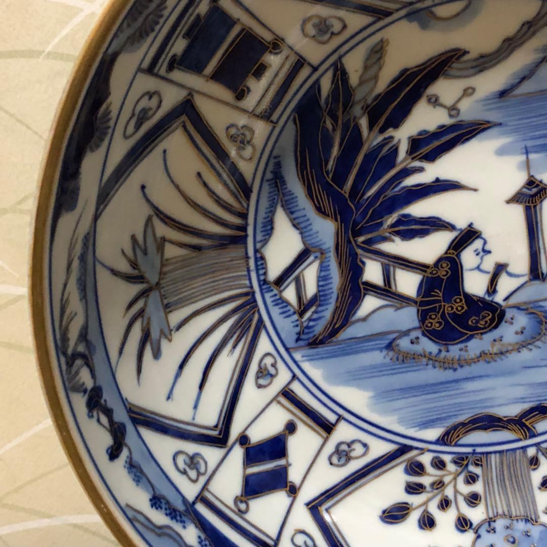 江戸時代皿 古伊万里 染付大皿『大明成化年製』唐草紋大皿 飾り皿 c092501