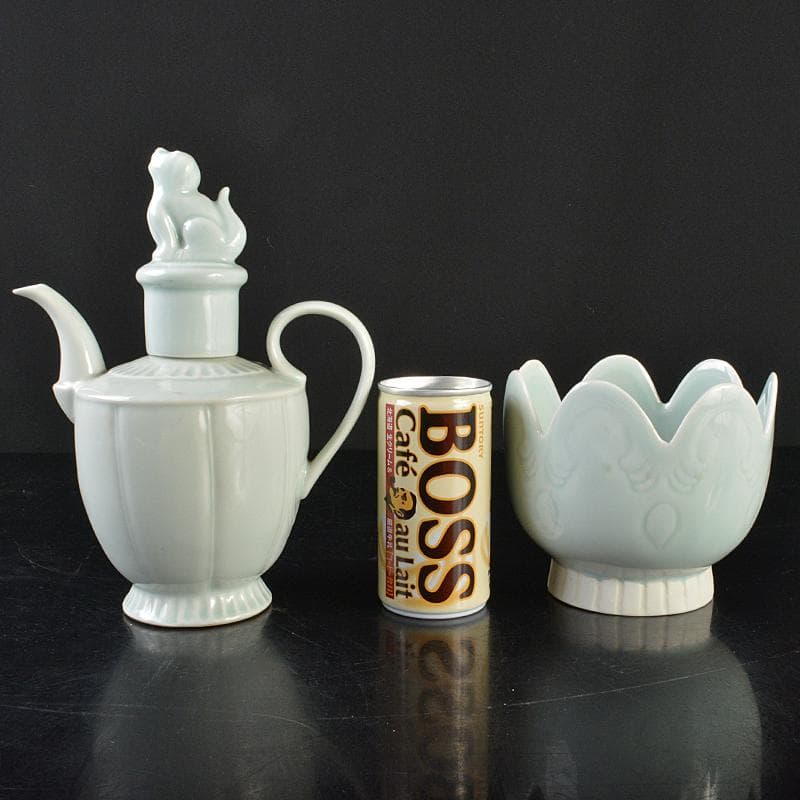 中国 影青 神獣摘 執壷 水注 輪花鉢 2点まとめて 時代箱付 M R6422B