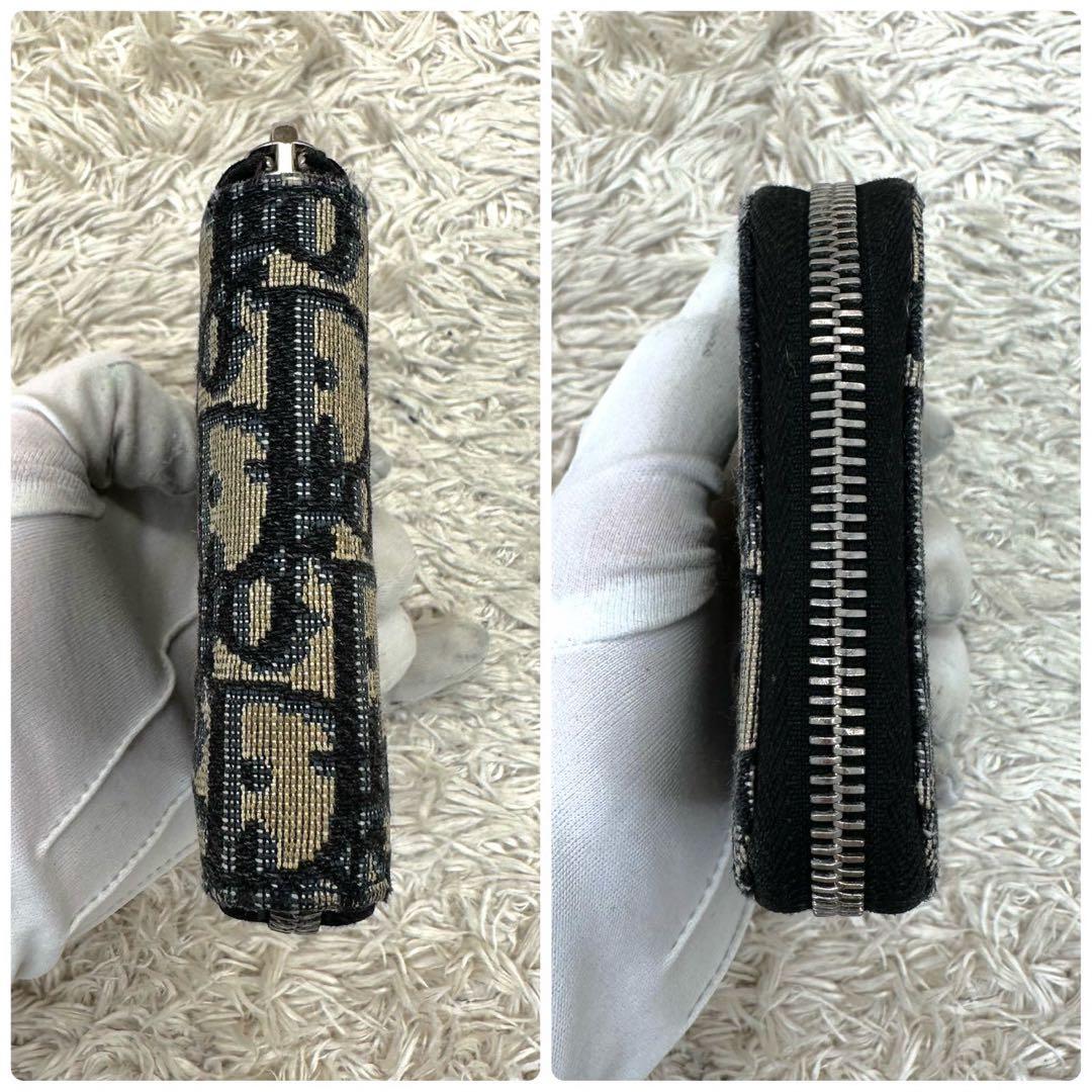【美品】DIOR 二つ折り財布 トロッター オブリーク ラウンドファスナー